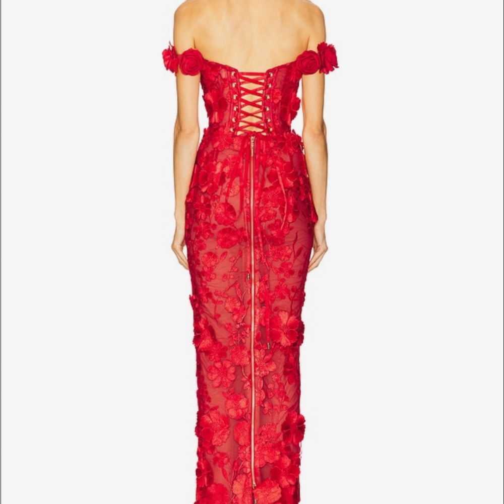 Bronx and Banco Red Backless Floral Dress